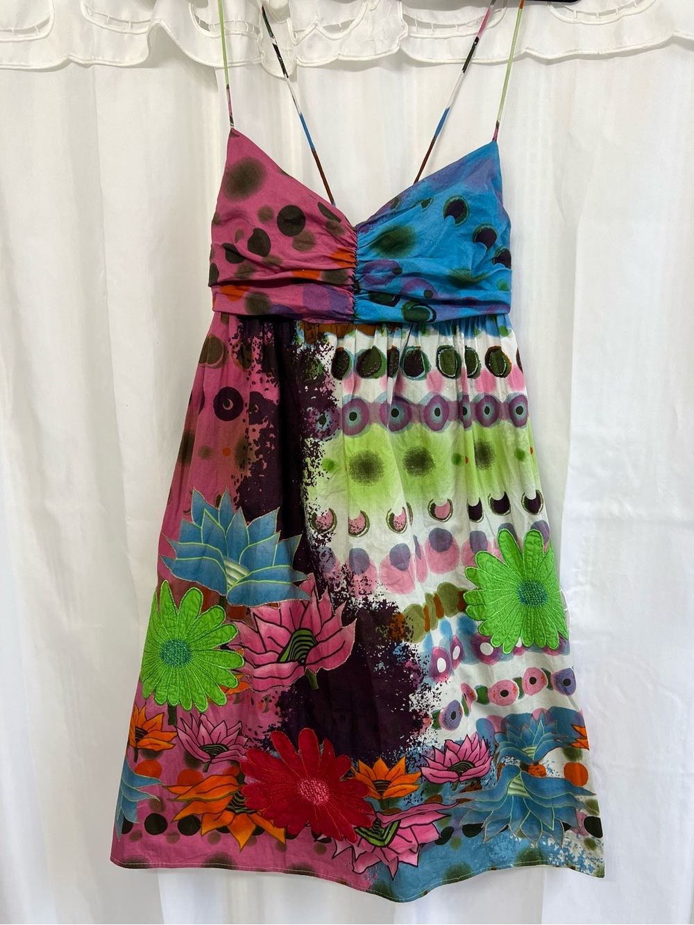 Desigual Y2K Floral Abstract Midi Dress Size 44 Strappy Boho Embroidered US L - Picture 2 of 12